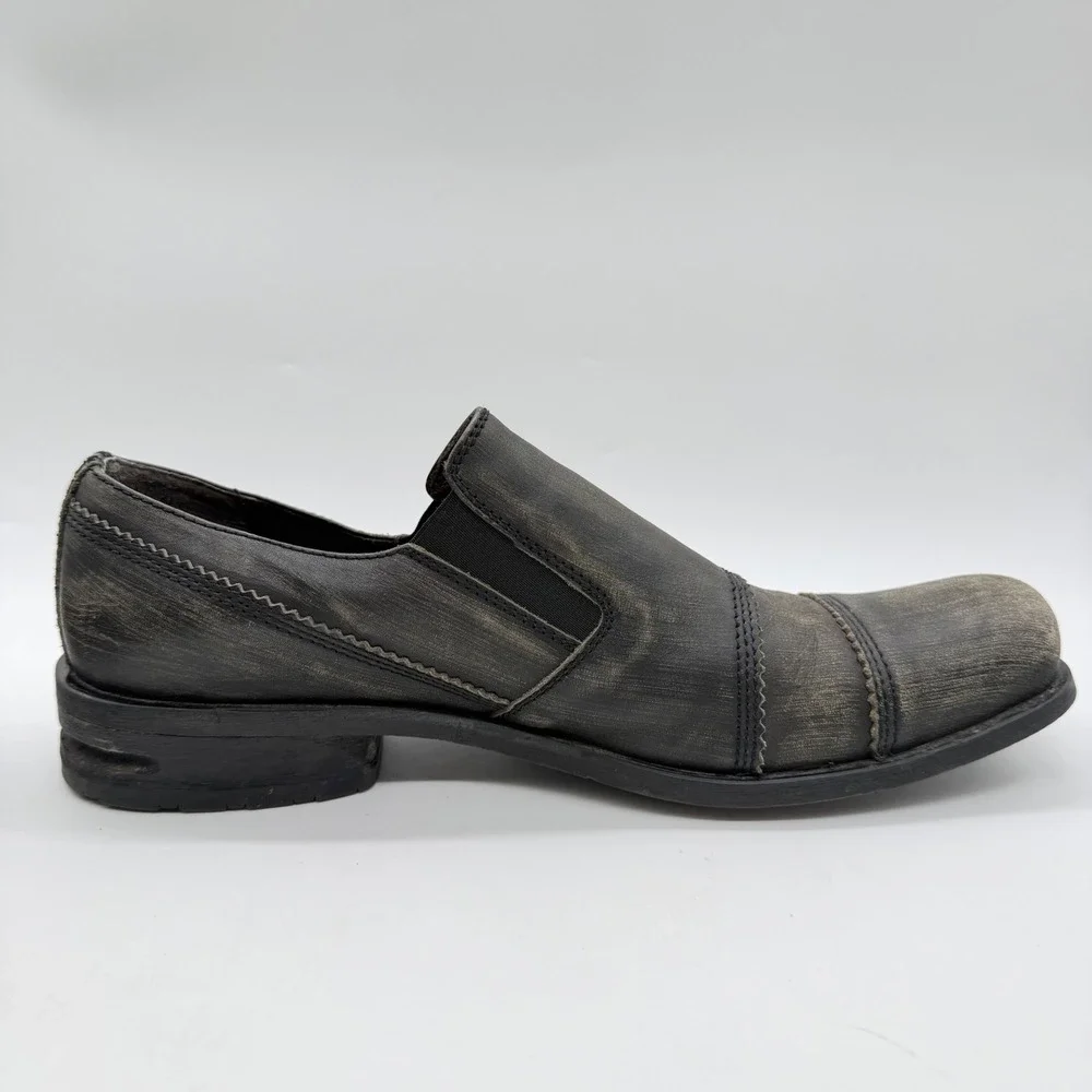 Bronx Mens 43 (US 10) Distressed Black Leather Slip On Square Toe Loafers